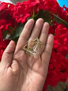 Gold and Clear Crystal Angel Wing Drop Earrings - Women Jewelry